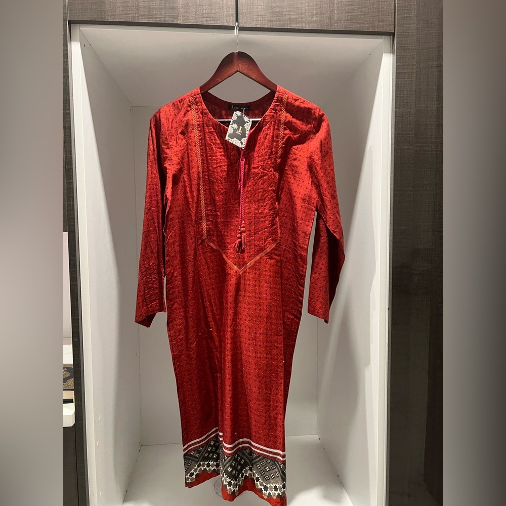 Junaid Jamshaid Red Long-Sleeve Kurti